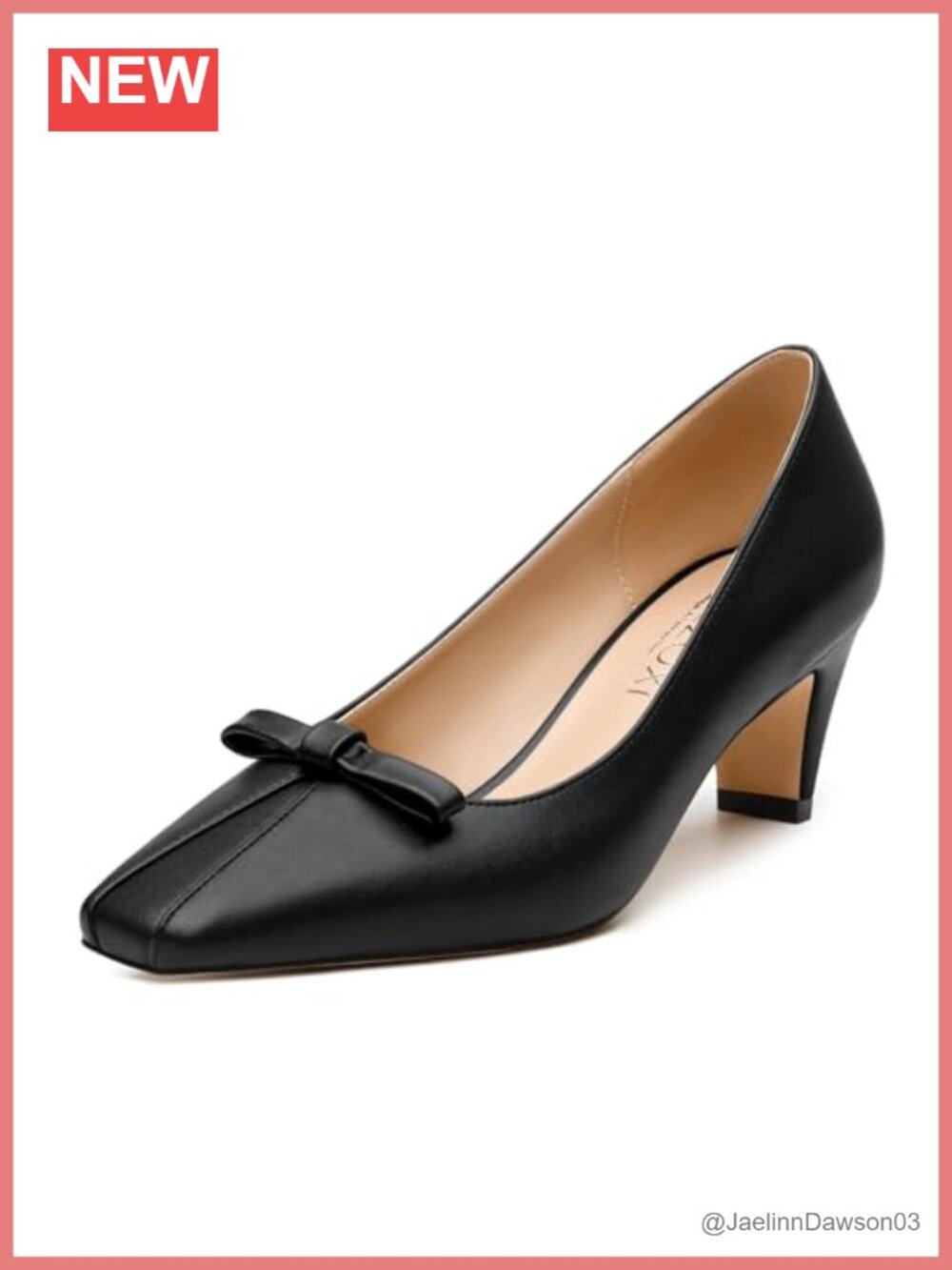 Women's Square Toe Mid Chunky Heel Pumps with Bow Accent 2"
